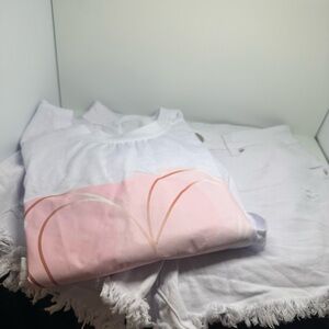 White and Pink Graphic Tee with Frayed Hem